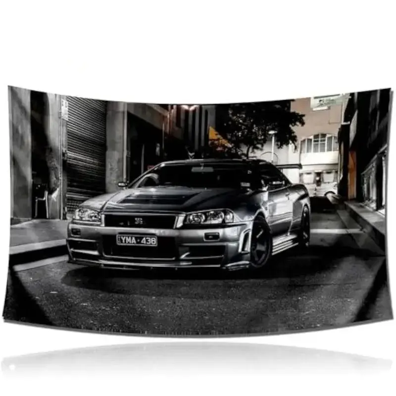 Skyline GTR R34 Tapestry 60x40in Retro TapestryVintage Car Wall TapestryPolyester Wall Tapestry Poster DecorTapestry for Garage Decor Bedroom Living Room Dorm Wall Decor Minimalist Wall Tapestry Aesthetic Room Backdrop