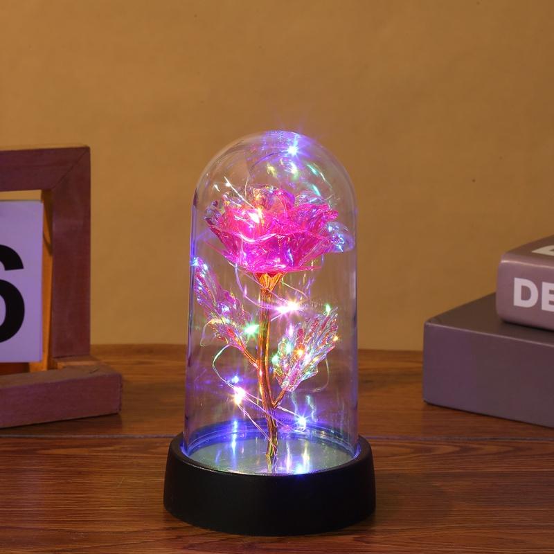 Artificial Rose in LED Light, 1 Count Battery Powered Simulation Rose Flower Desk Ornament with Light, Decorations for Home Party Wedding Anniversary