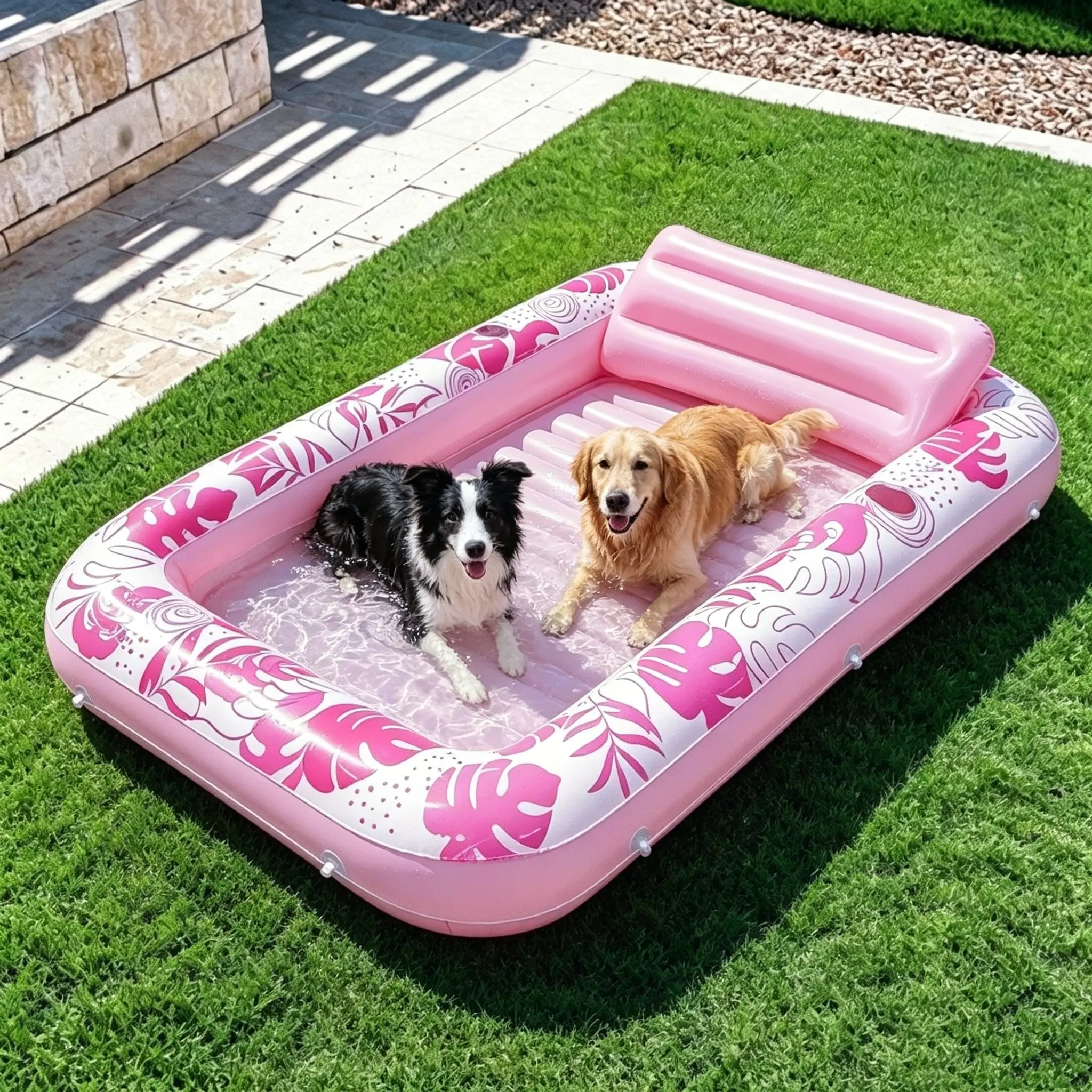 Durable Inflatable Dog Pool Float Mat - High-Quality PVC, Easy Inflation, Large Capacity, Yes-No Valves, Waterproof Design, No Battery Needed, Secure Straps, Pool Play Summer Swimming Aid for 2+ Large Breeds (Home & Festive Supplies)