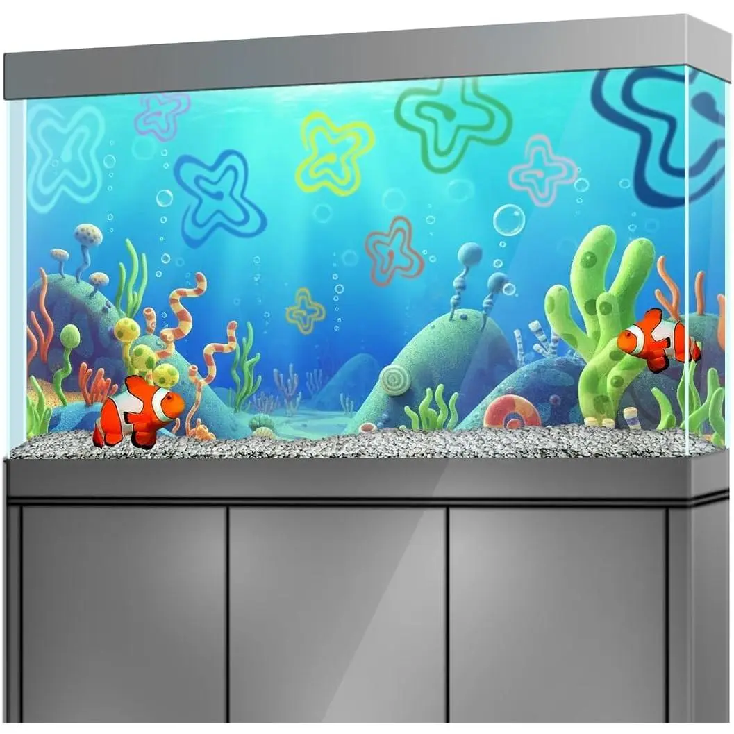 Aquarium Background Stickers for 5-9 Gallon Tanks Cartoon Underwater Self-Adhesive Fish Tank Reptile Terrarium Decor Poster 16 x 12inches 41 x 31 cm