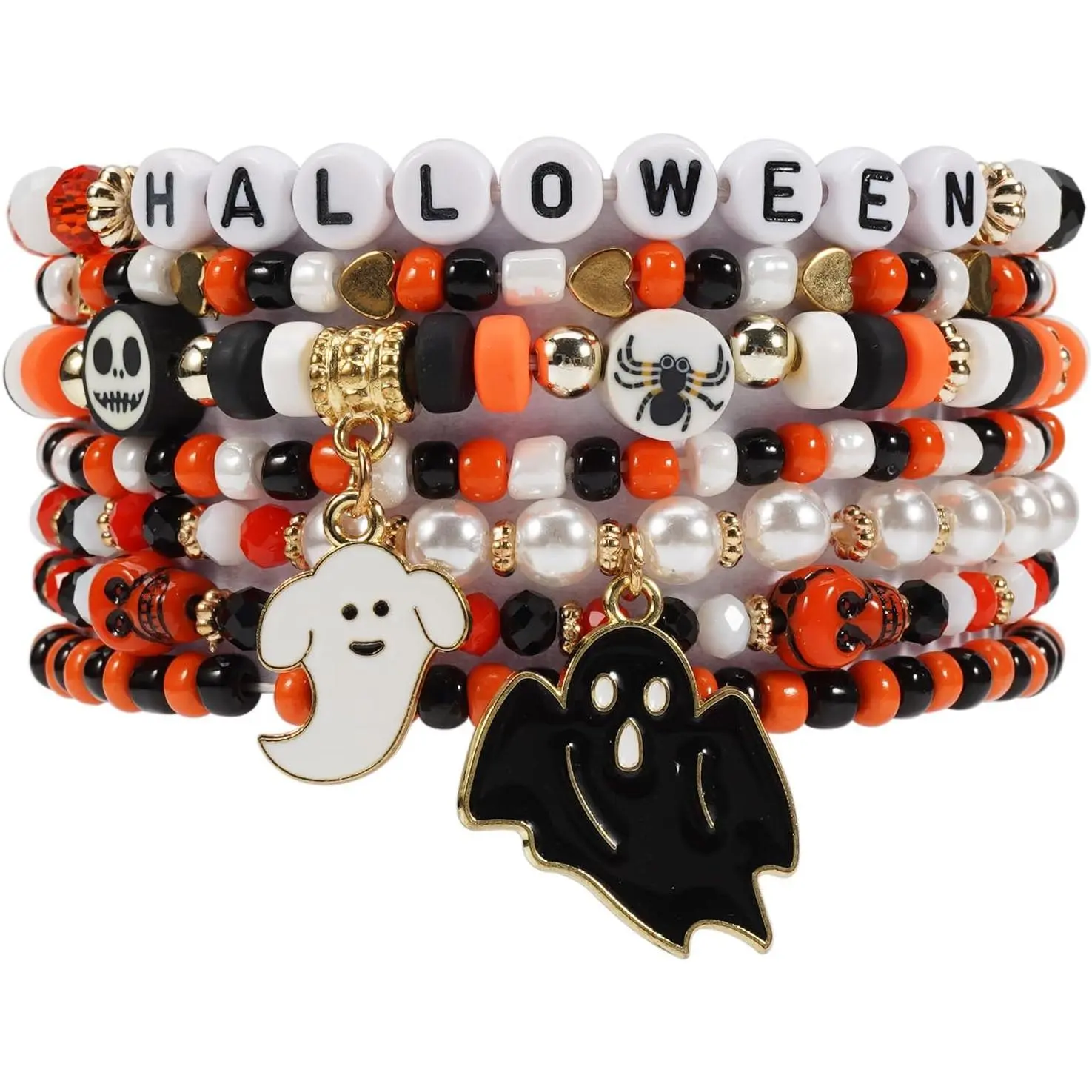 Halloween Bracelets Friendship Clay Preppy Heishi Boo  Pumpkin Charm Beads Stackable Bracelet for Women