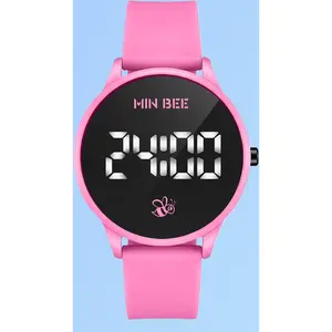 Pink Digital Watch Ceramic Metal Case Large Face Big Numeral Easy Reader, Silicone Wristwatch LED Display Sports Watch for Women