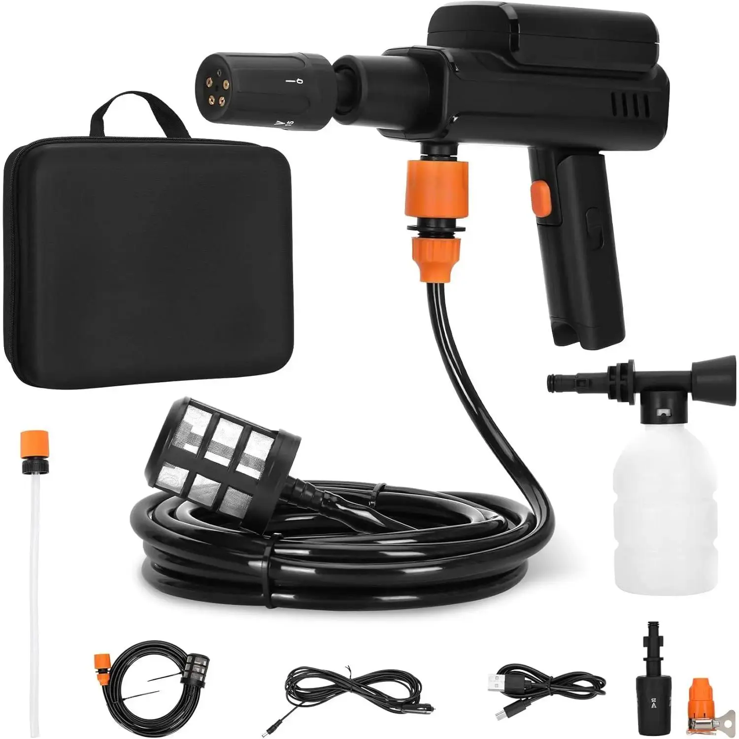 Foldable Cordless Battery-Powered Handheld Pressure Washer with 5-in-1 Nozzle & Foam Pot for Home, Bicycles, Patio