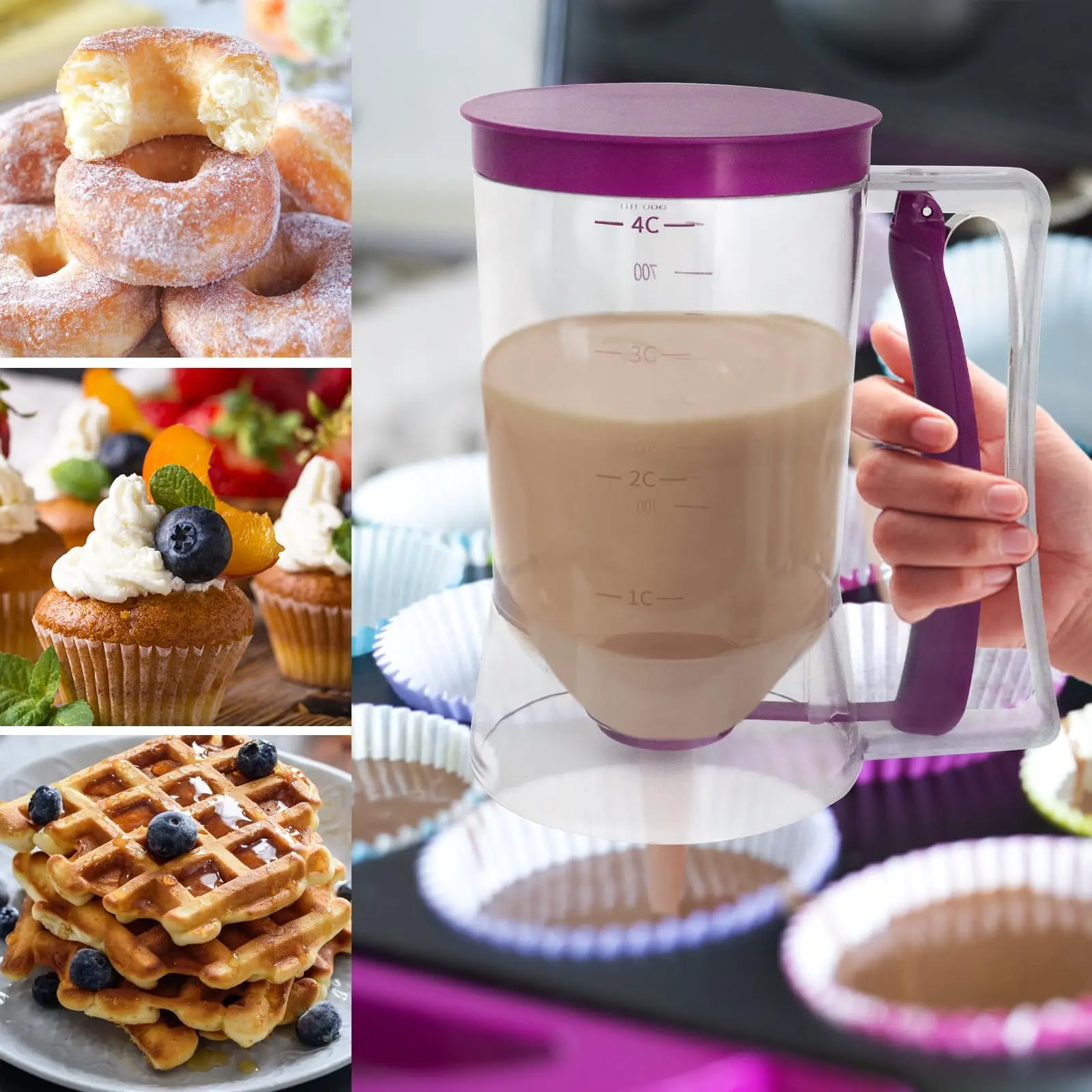 1 Pack Pancake Batter Dispenser, Cake Batter Separator with Squeeze Handle and Measurement Lines, Home Breakfast Baking Tool for Kitchen Cooking and Cake Making, Bakeware