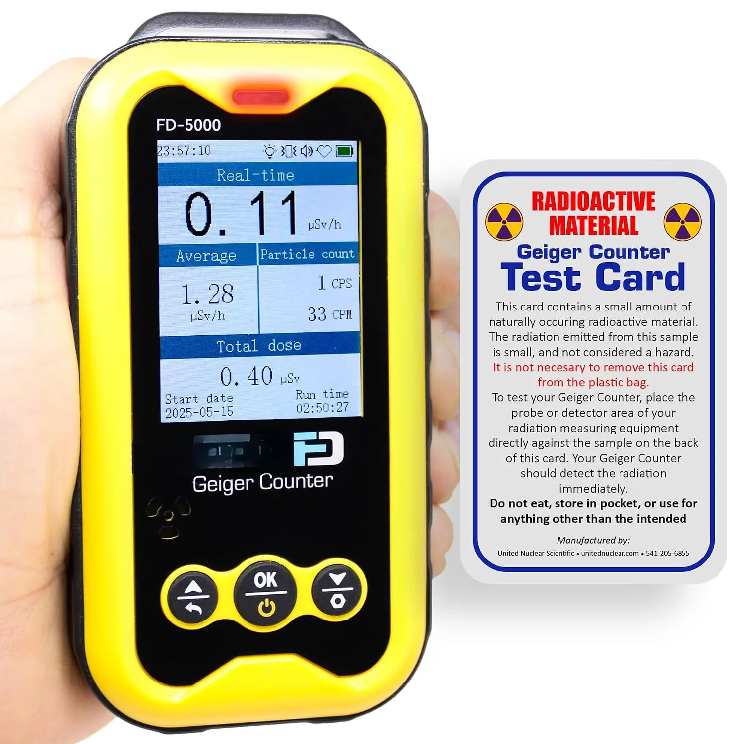 Geiger Counter +  Test Card | Upgraded 20-Year Sensor Life |  Detector | Beta, Gamma, & X-Rays | 10ft Drop Test Pass | Version 2.0 |