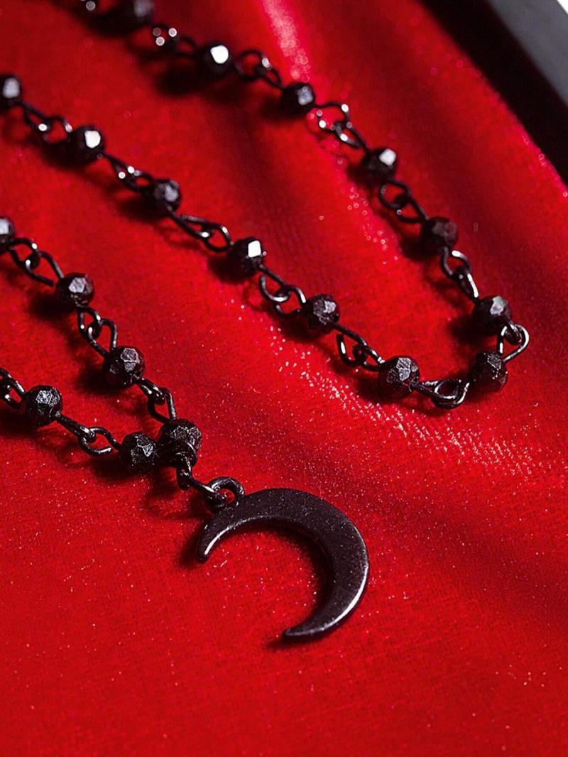 Punk Hip Hop Dangling Daily Wear Necklace Set, 2 Counts/set Gothic Moon Decor Dangling Charms Necklace & Beaded Necklace, Gothic Witchy Jewelry for Party & Daily Decoration, Charm Necklaces, Stackable Clavicle Chain, Fashion Necklace