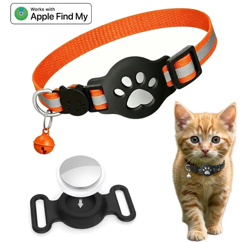 GPS Cat Collar Tracker – Find Your Lost Cat Fast with Apple Find My Compatible Device, Waterproof Breakaway Safety Collar for Outdoor Cats & Kittens