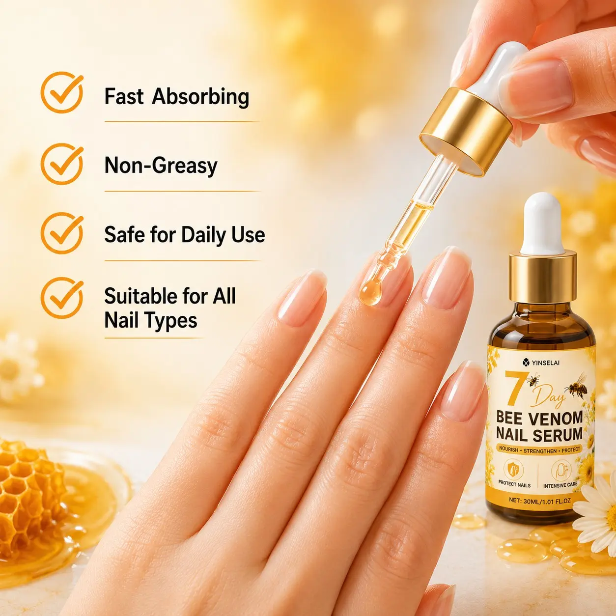 7 Days Bee Venom Nail Serum Oil – Nourish, Strengthen & Transform Nails, Deep Hydration & Natural Shine, Fast Absorbing, Non-Greasy, Safe for Daily Use, Suitable for All Nail Types, 30ML