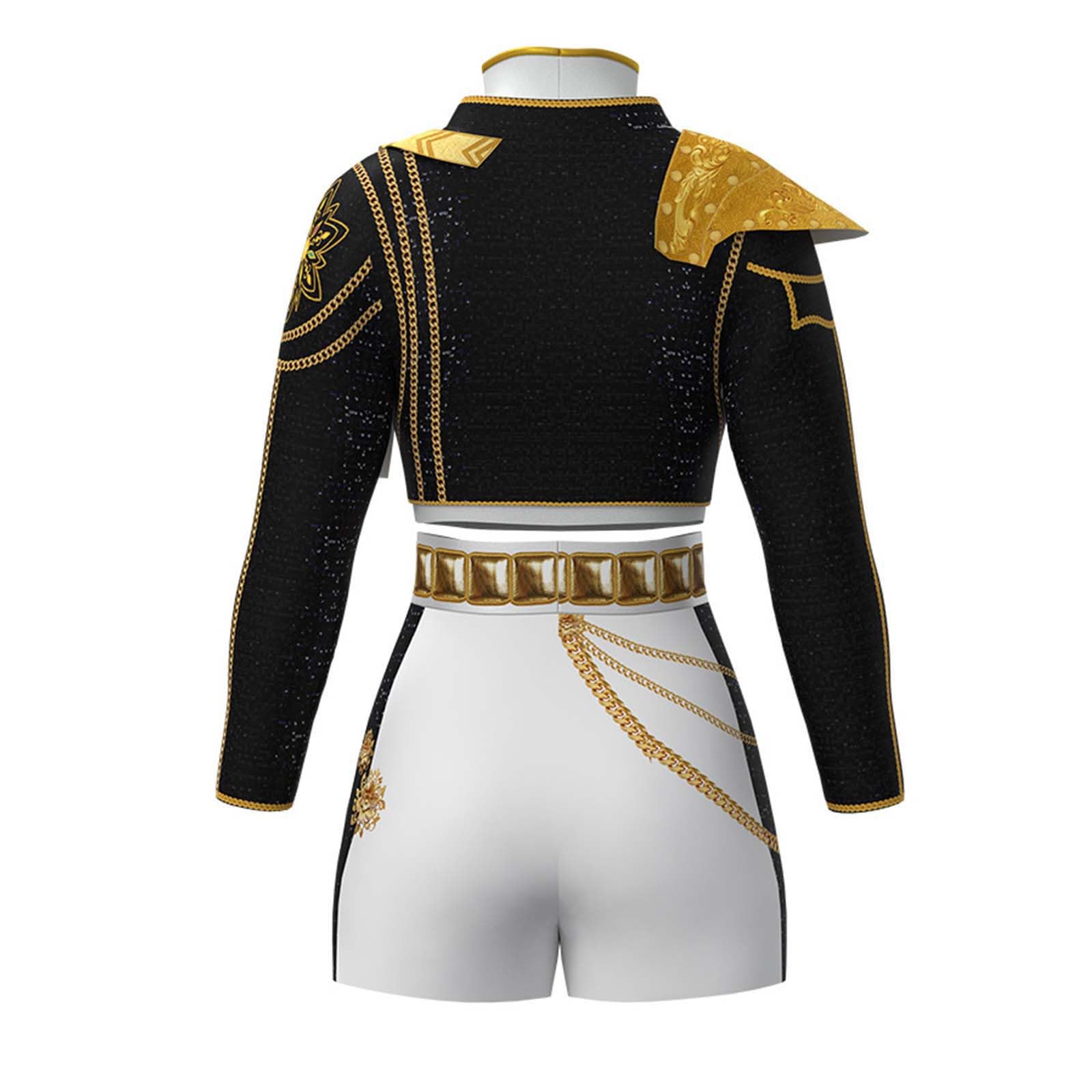 Fashion Pop Music Demon Hunter Costume 2-Piece Set: Embroidered Jacket and Plaid Skirt for Halloween, Dance Performance |         3-14 years old girls' children's clothing