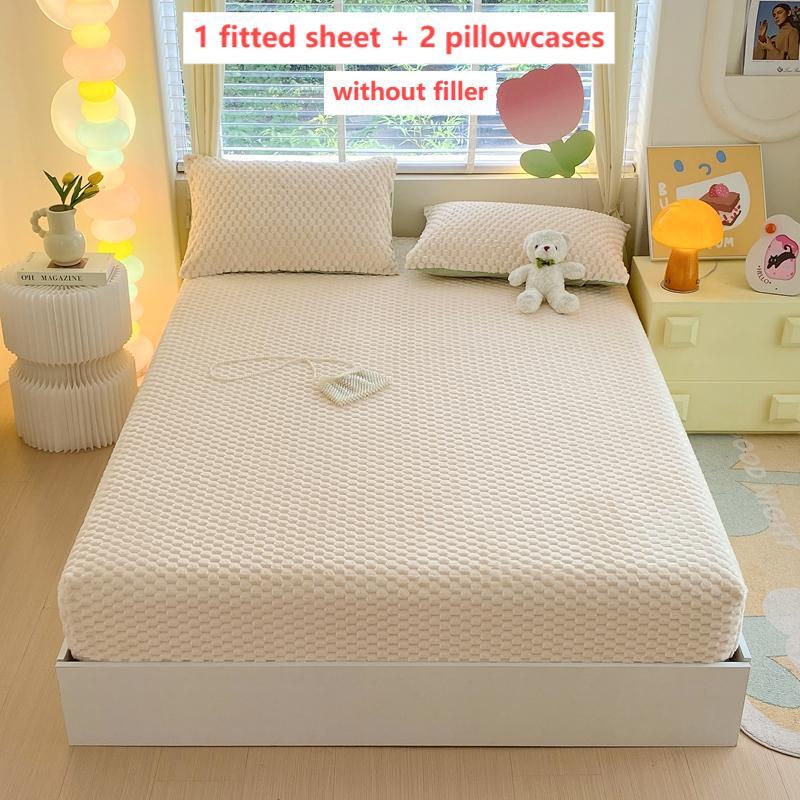 Thickened Cartoon Bedding Set, 1 Count Fitted Sheet & 2 Counts Pillowcase without Filler, Warm Touch Dustproof Soft and Comfortable Bedding, Soft Breathable Sheet, Bedding Sheets, Suitable for Bedroom and Guest Rooms #GLOBAL PICKS