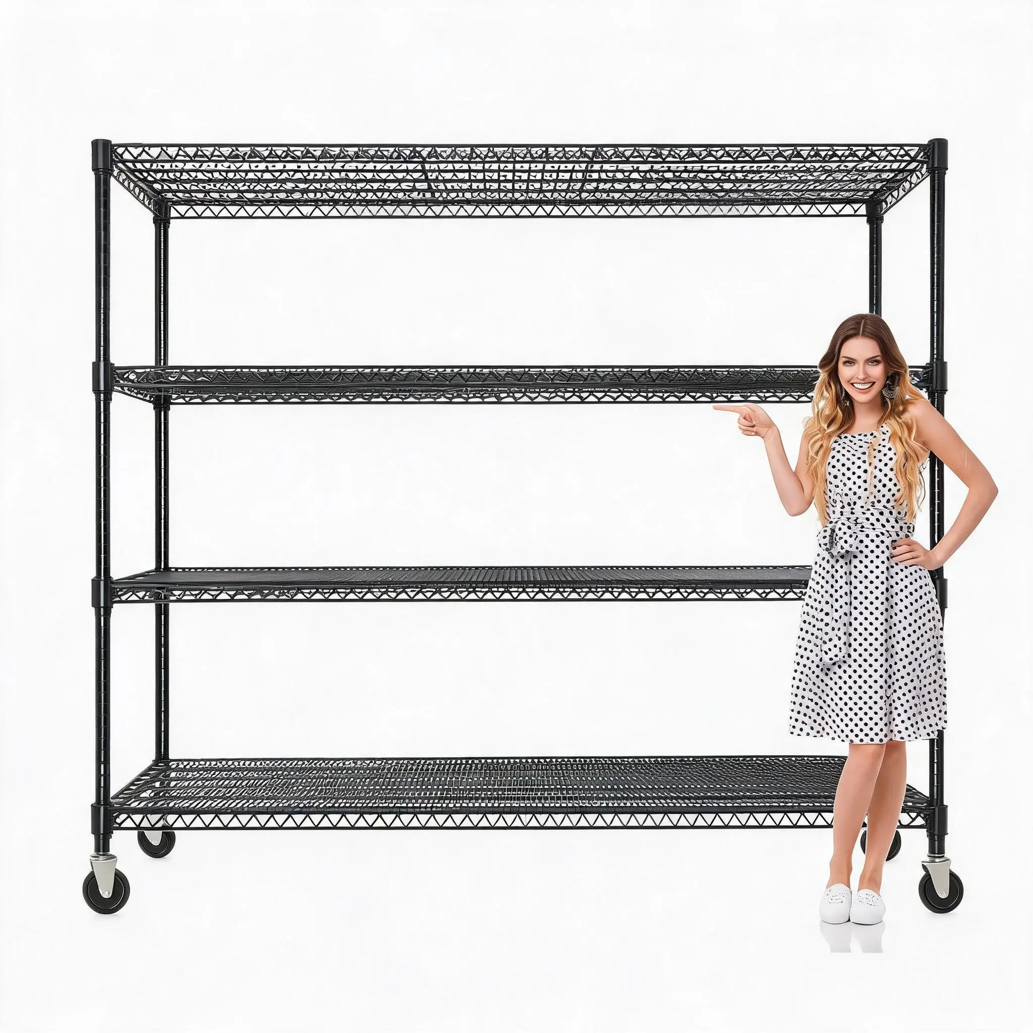 Heavy-Duty Rolling Wire Shelving Unit with Wheels - Adjustable Metal Storage Rack for Garage, Pantry, Workshop, Warehouse