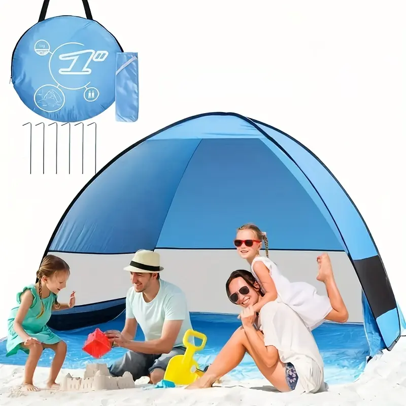 Portable Pop-Up Beach Tent, UV Protection Canopy Sun Shade Shelter, Windproof & Ventilated Design, Easy Setup, for Camping Fishing & Outdoor Activities, Includes Carry Bag & Stakes
