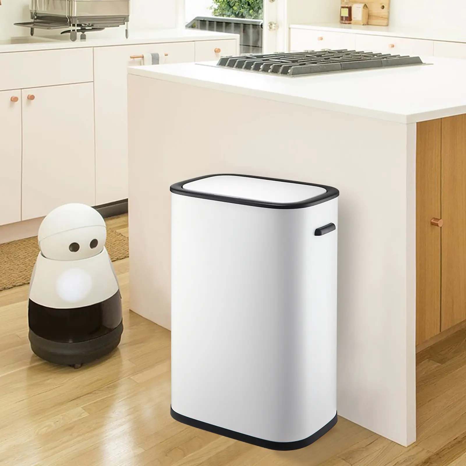 14.5 gal (55L) Motion Sensor Trash Can, Dual Compartment Kitchen Garbage Bin with Lid, Stainless Steel Step on Foot Pedal Trash Can with Soft Close, Odor Control, Removable Inner Buckets for Recycling