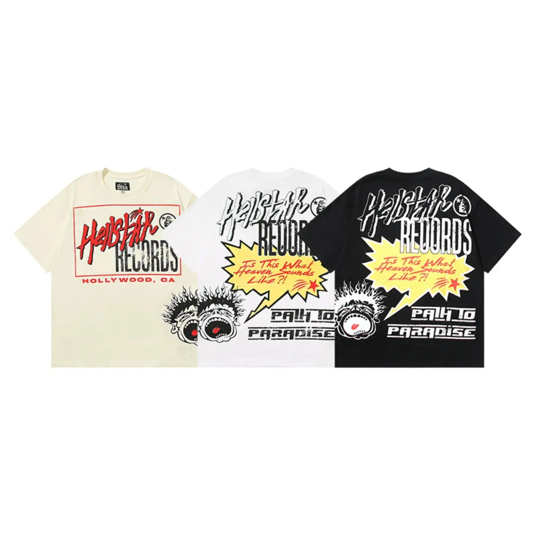 Hellstar Records Men's Oversized Graphic T Shirt, Vintage Distressed Short Sleeve Tee, Double Sided Retro Text Print Cotton Shirt, Y2K Punk Streetwear Top, Loose Fit Hip Hop Summer Casual Outfit, Unisex Fashion