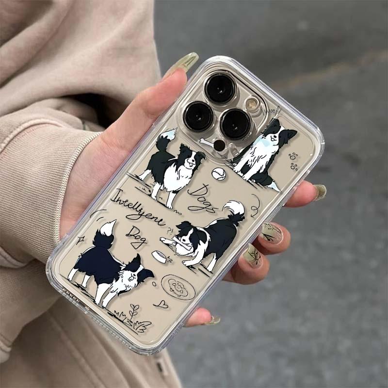 Cartoon Border Collie Phone Case, Shockproof Full Coverage Design, Drop-Resistant Phone Cover, Compatible with Iphone 17 Promax/16/15/14/13/12/11 Transparent Phone Case, Phone Cover, Valentine'S Day Gift for Couples.