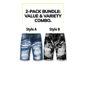 2Pack Men's Denim Shorts Summer Breathable Cotton Blend Acid Wash Distressed Vintage Streetwear Casual Beach Daily Wear with Belt Loops