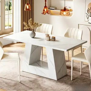 63 Inch Modern Faux Marble Rectangular Dining Table, Seats 4-6 for Kitchen Living Room