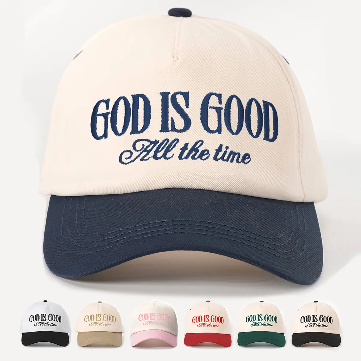 Unisex "God Is Good All The Time" Embroidered Baseball Cap, Two-tone Washed Cotton Sun Hat for Casual & Outdoor Wear