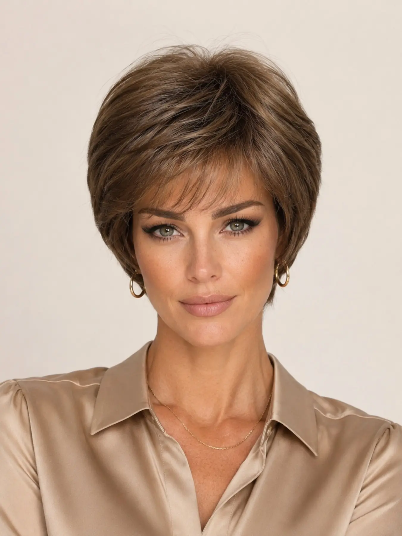 TOPSHE 1pc 6 Inch Brown Short Pixie Cut Wig for Women Auburn Light Brown Dark Brown Layered Short Wig Glueless Natural Looking Human Hair Blend Heat Resistant Daily Office Wig