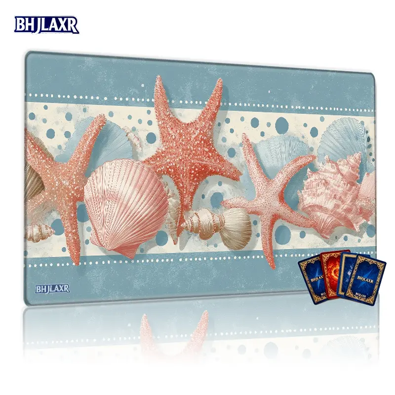 Whimsical Nautical Marine Life Starfish Seashells MTG Playmat 12x24inch, Non-Slip TCG Game Mat for Card Games, Party & Family Use, Great Gift for Coastal Themed Enthusiasts