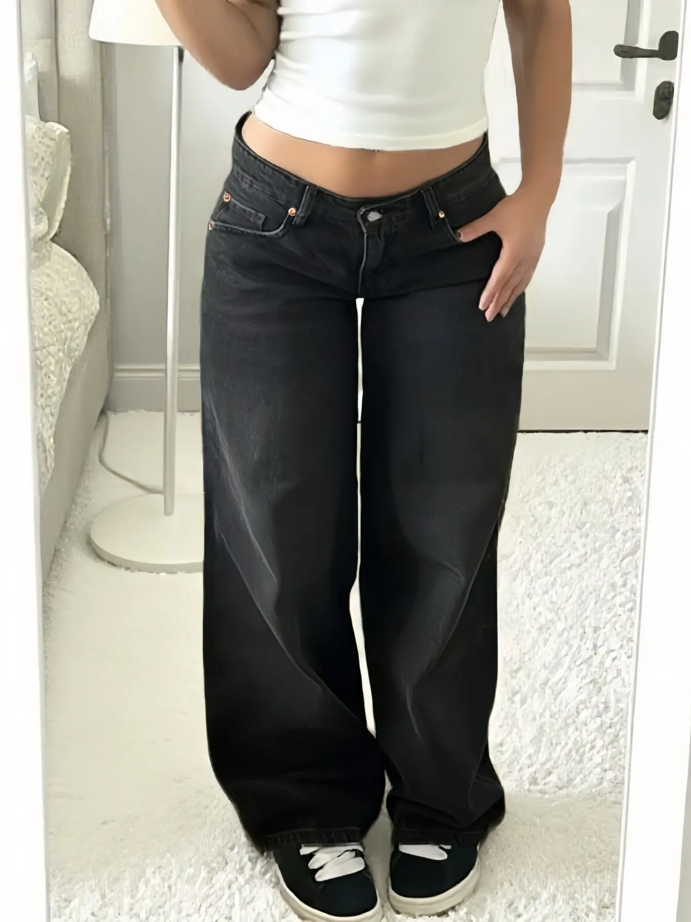Low Rise Baggy Jeans for Women Y2K Vintage Wide Leg Loose Fit Straight Casual Fashion Denim Pants Casual Trousers Bottoms