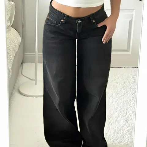 Low Rise Baggy Jeans for Women Y2K Vintage Wide Leg Loose Fit Straight Casual Fashion Denim Pants Casual Trousers Bottoms