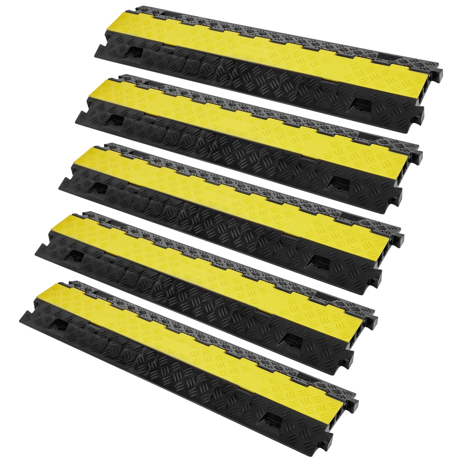 【toolupgrade】VEVOR 5 PCs Heavy Duty Cable Protector Ramp Hose, 2-Channel TPU Wire Cover, 22000lb/Axle Capacity Traffic Speed Bump with TPR Flip-Top Cap, for Indoor & Outdoor Use