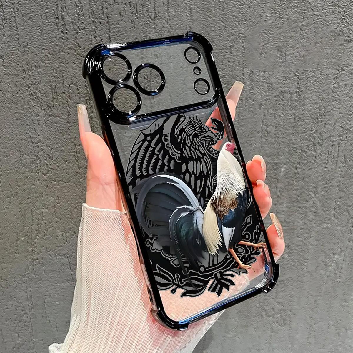 Cool Rooster Pattern Electroplated Four - Corner Airbag Shock - Proof Phone Case . Suitable For Iphone 17 Pro Max 16 / 15 / 14 / 13 / 12 / 11 Pro Max . Airbag Shock - Proof Transparent Protective Case .
