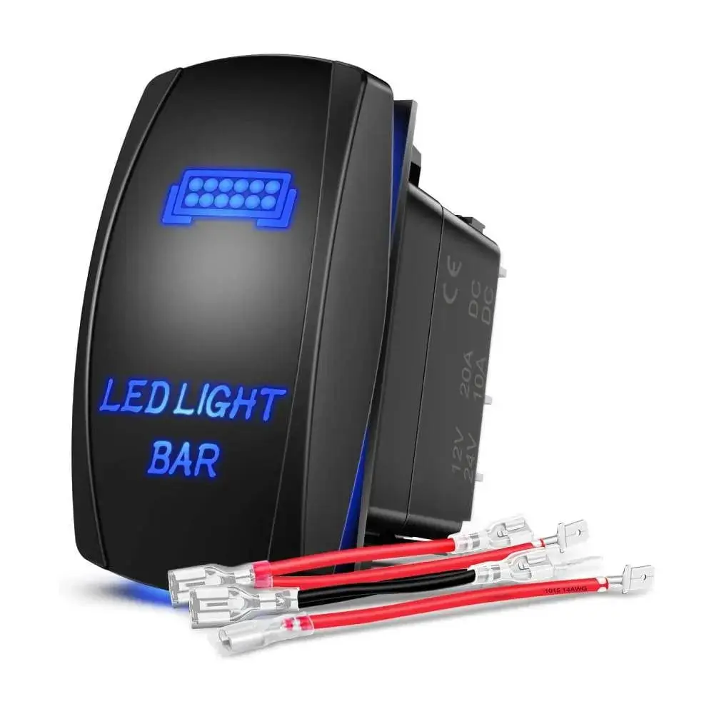 Nilight 5-Pin Laser Etch On/Off Control LED Illuminated Rocker Switch, Blue - 1 x Jumper Wires Set Included, ABS+PC, Ideal for Trucks (Father's Day Gift Option)