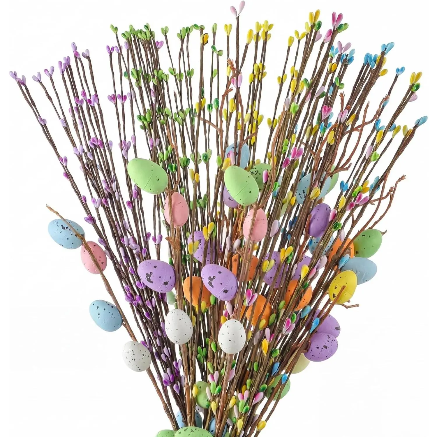 26 count Artificial Easter  Vine with Pastel Eggs and Berries Floral Stems Decorations Easter Egg Twig Branches Picks for Floral Arrangement Centerpieces Craft Wreath Making  Decor