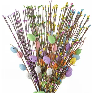 26 count Artificial Easter  Vine with Pastel Eggs and Berries Floral Stems Decorations Easter Egg Twig Branches Picks for Floral Arrangement Centerpieces Craft Wreath Making  Decor