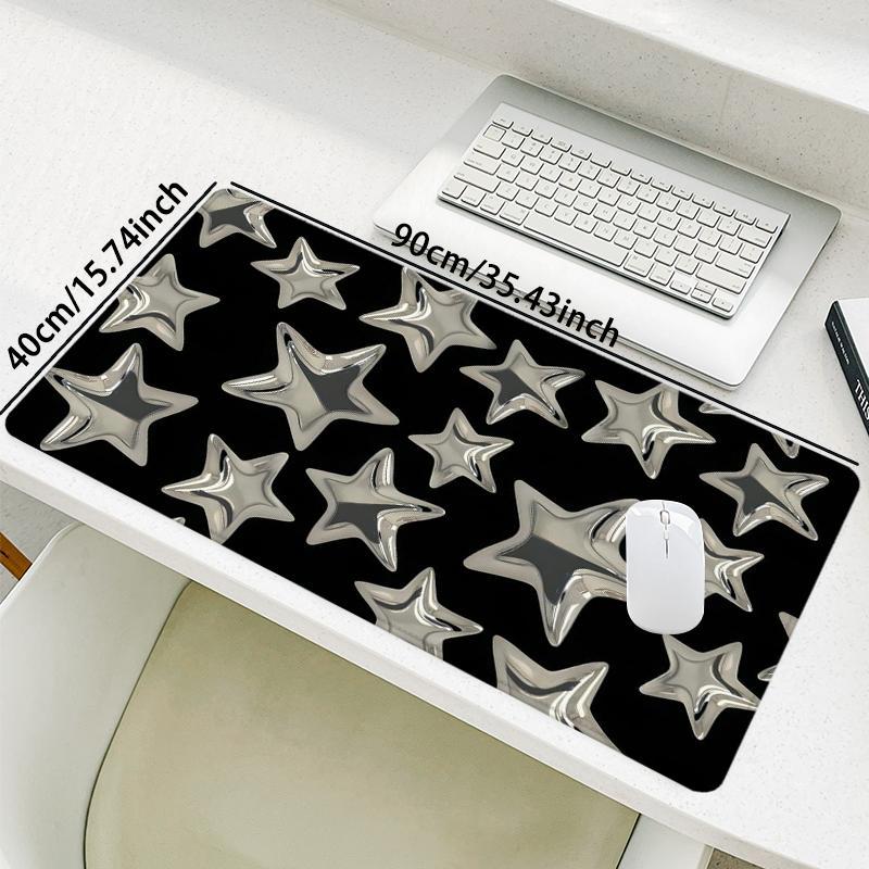 Star Pattern Mouse Pad, Rectangle Gaming Mouse Pad, Non-Slip Rubber Base Stitched Edge Desk Pad for Home Office Game Room, Gaming Desk Accessory