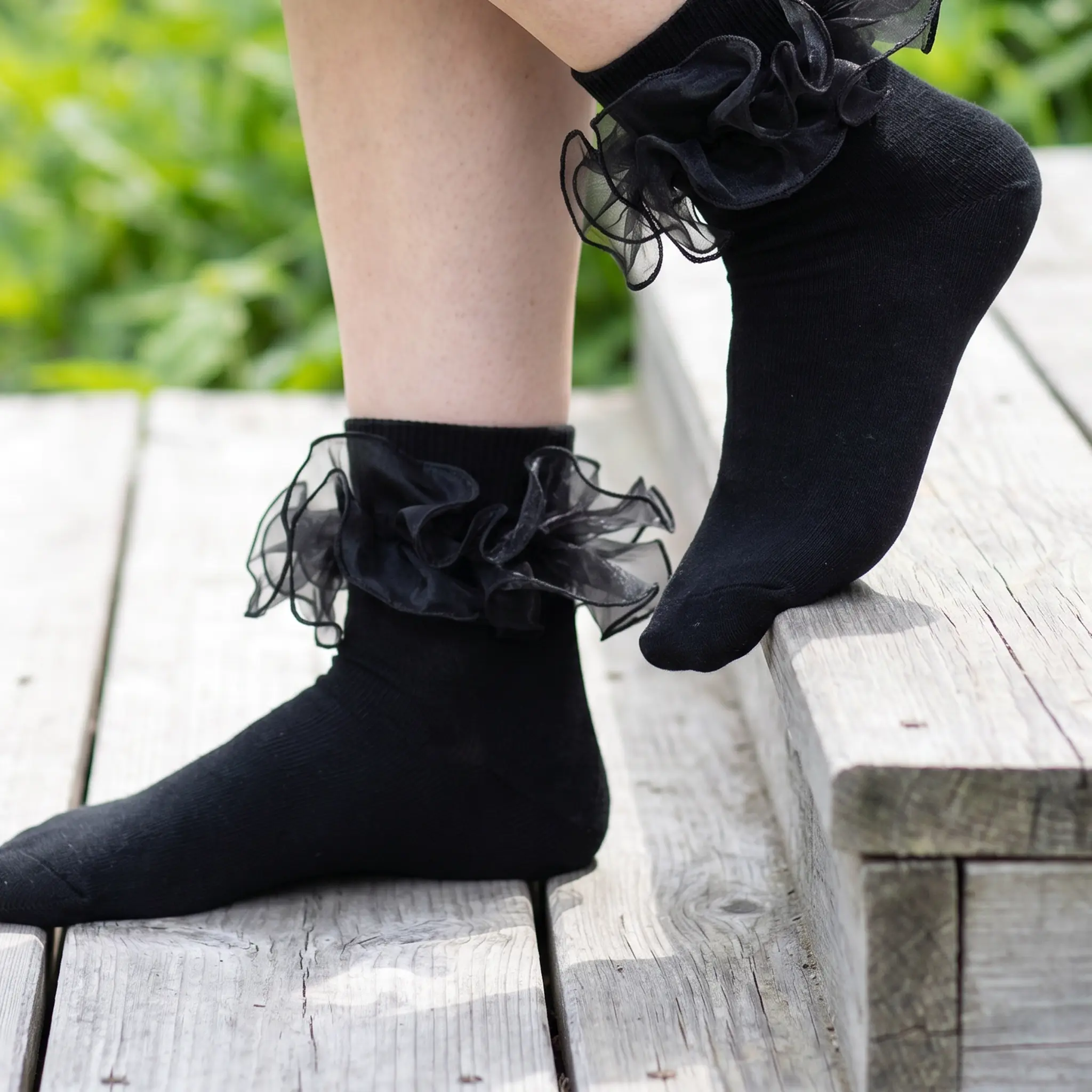 Women's Double-Ruffle Fold-Cuff Dress Socks