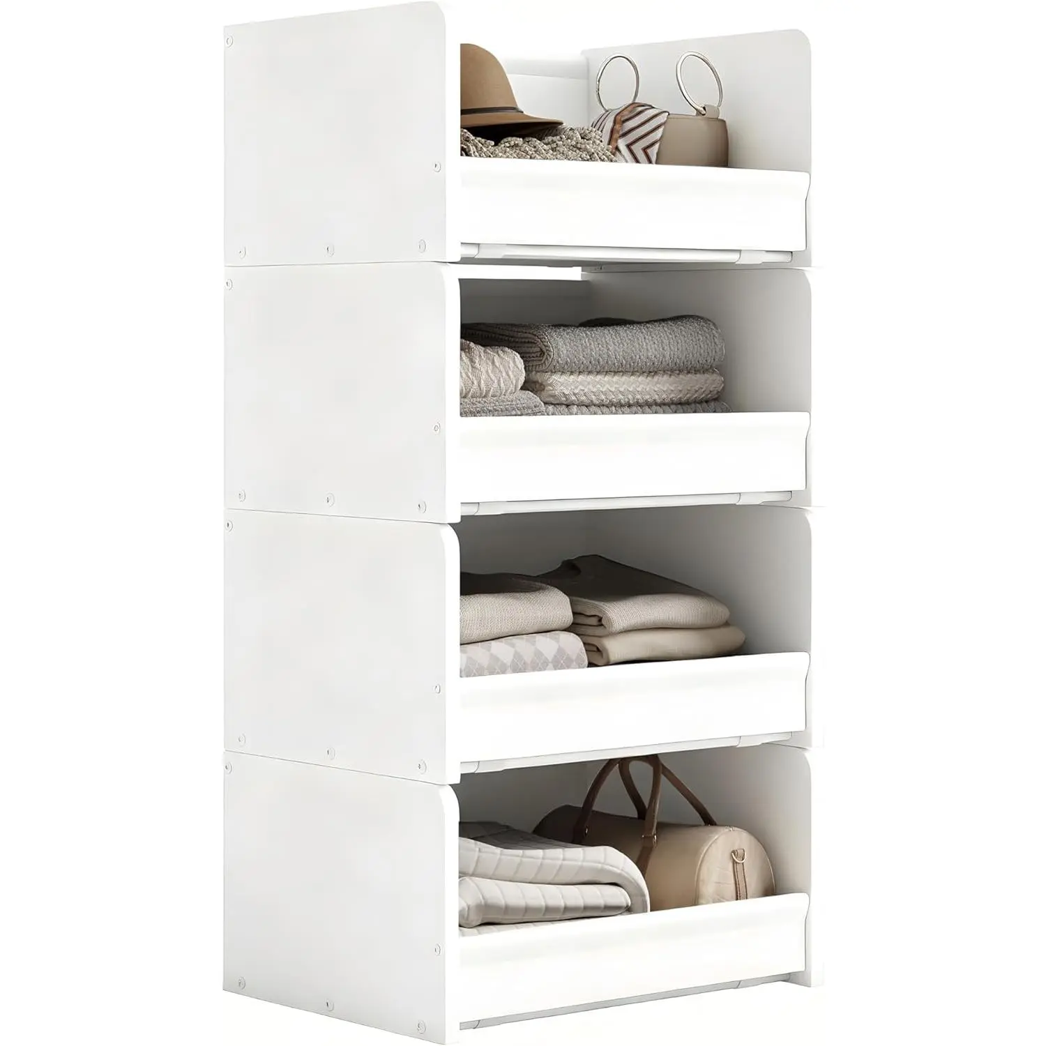Closet Storage Organizer with  Frame & Fabric Shelves | -designed modular organizer grows with your storage needs by stacking vertically