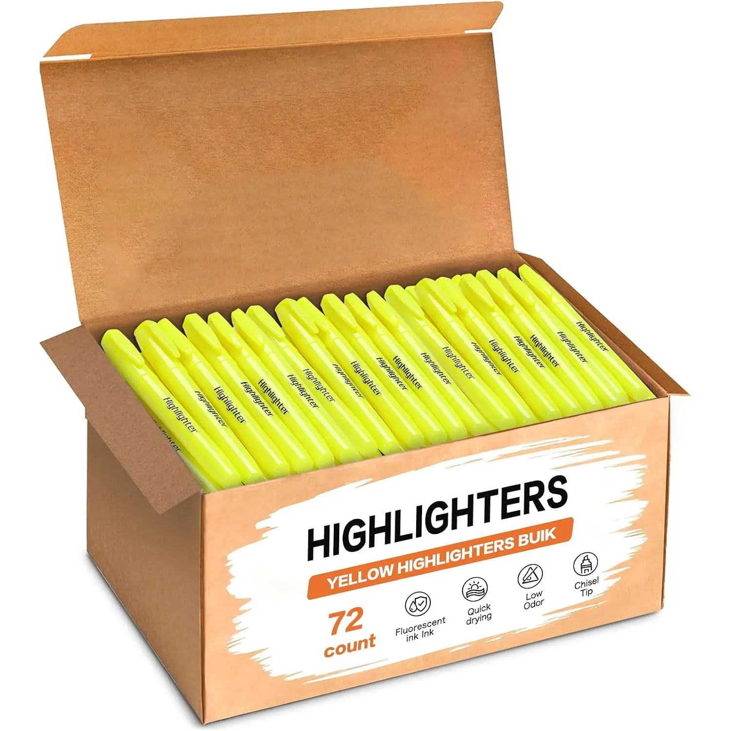 72 Count Yellow Highlighters Bulk, Chisel Tip, No Bleed Fluorescent Highlighter Pens,  to School Supplies, Teachers, Office, Classroom  Have