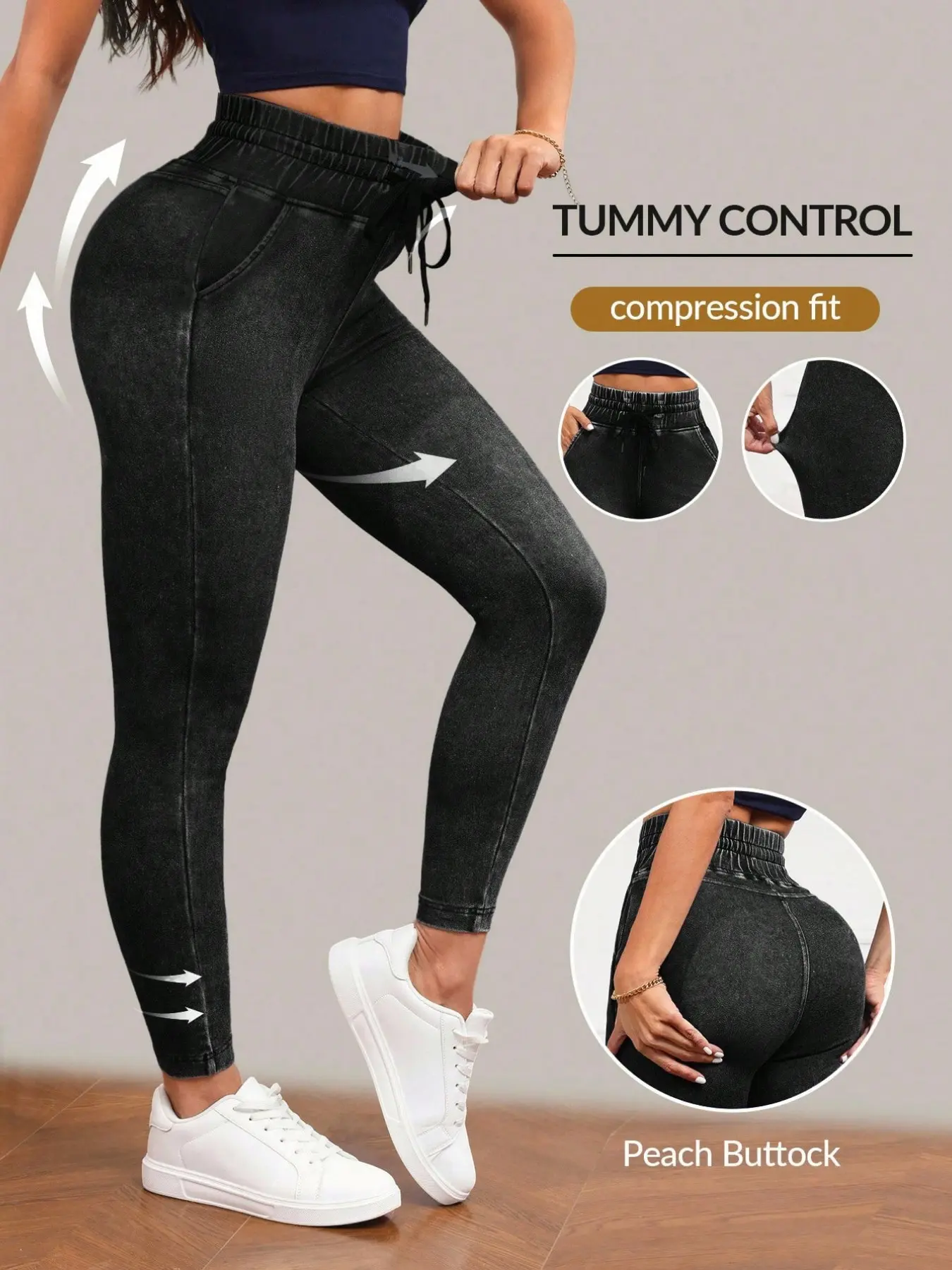 Women's Soft High Elastic Denim Jeans, Waist Drawstring Design, Four-Way Stretch Fabric, Enhances Butt Shape, Ideal for Home Wear & Light Exercise