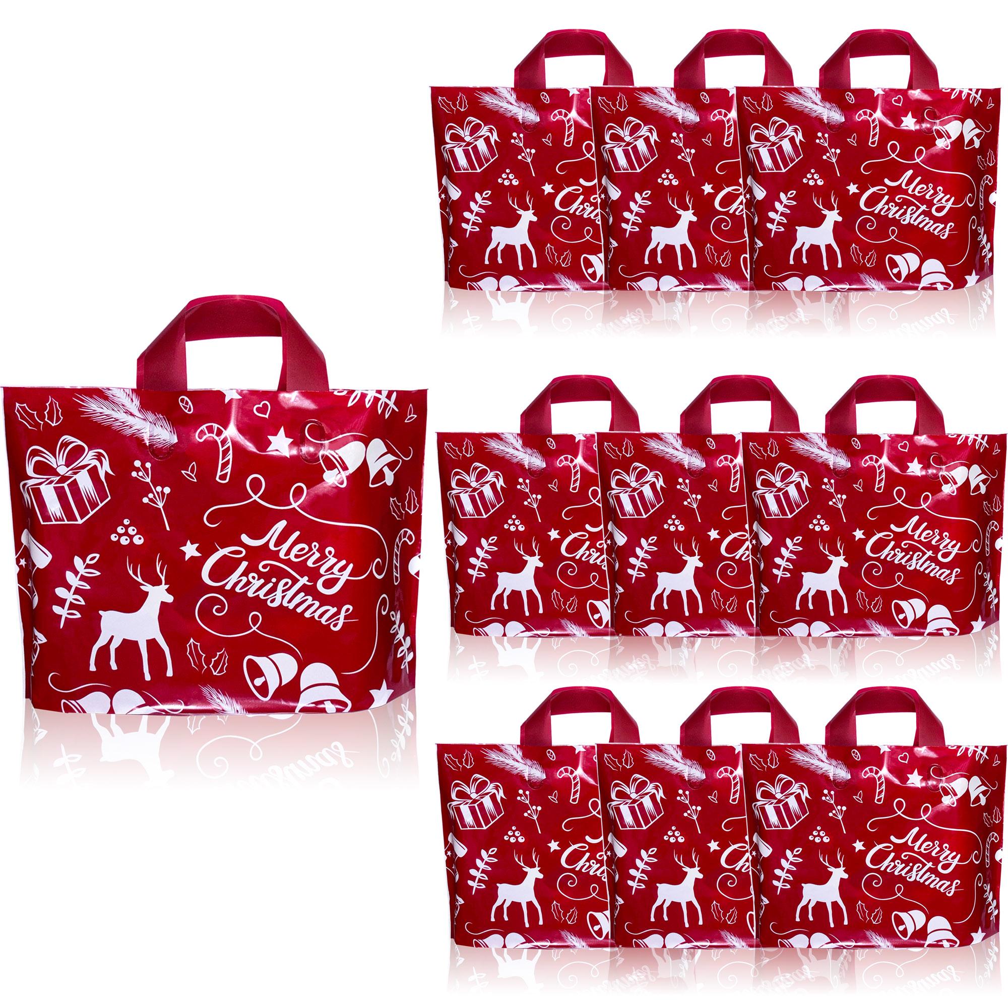 Reusable Christmas Gift Bags Set of 10, Festive Santa Reindeer Snowman Designs, Durable Handles for Holiday Parties & Surprises, Party Gift Bags, Goody Bags, Goodie Bag Stuffers, Party Favors, Party Gift Packs, Party Supplies