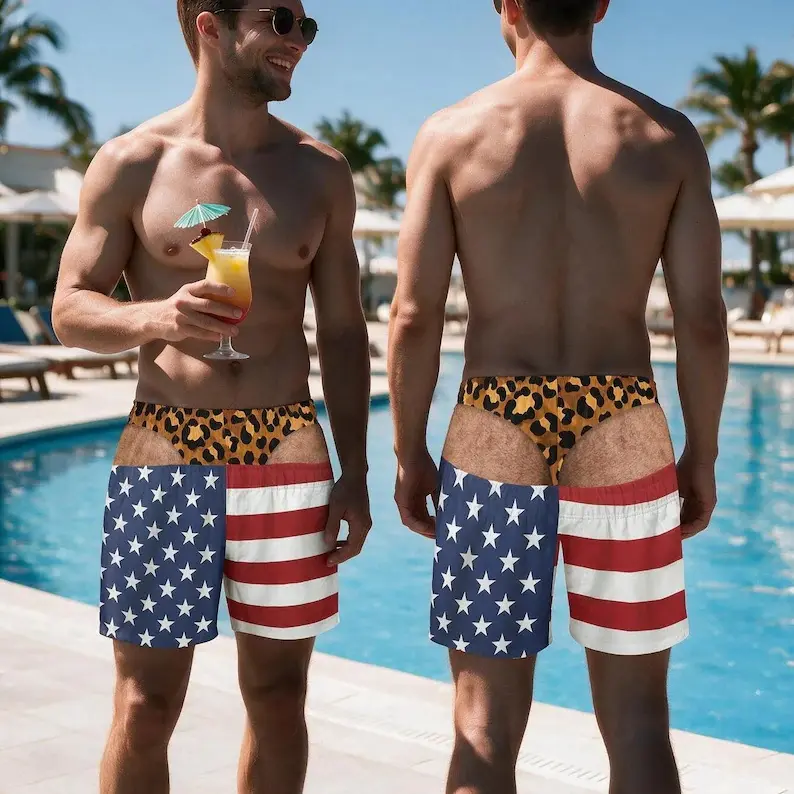 Funny Fake Underwear Beach Shorts, Custom Men's Swim Trunks, Birthday/Bachelor Party Gag Gift For Him
