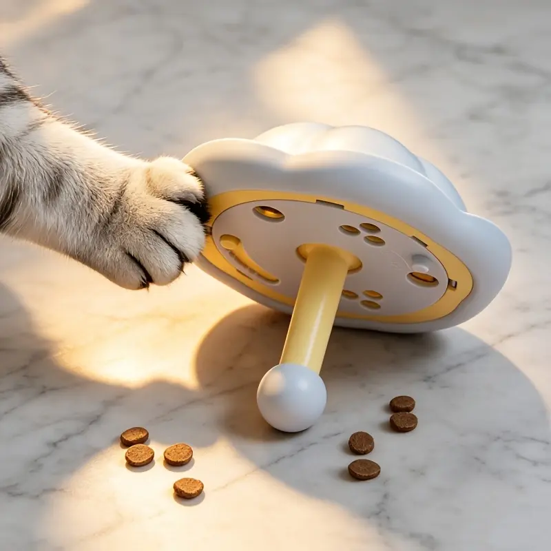 Interactive rotating snack dispenser toy suitable for cats and small dogs--slow-feeding puzzle feeder equipped with a slow-release food dispensing system made of plastic material slowly releases treats can alleviate anxiety indoor foraging device