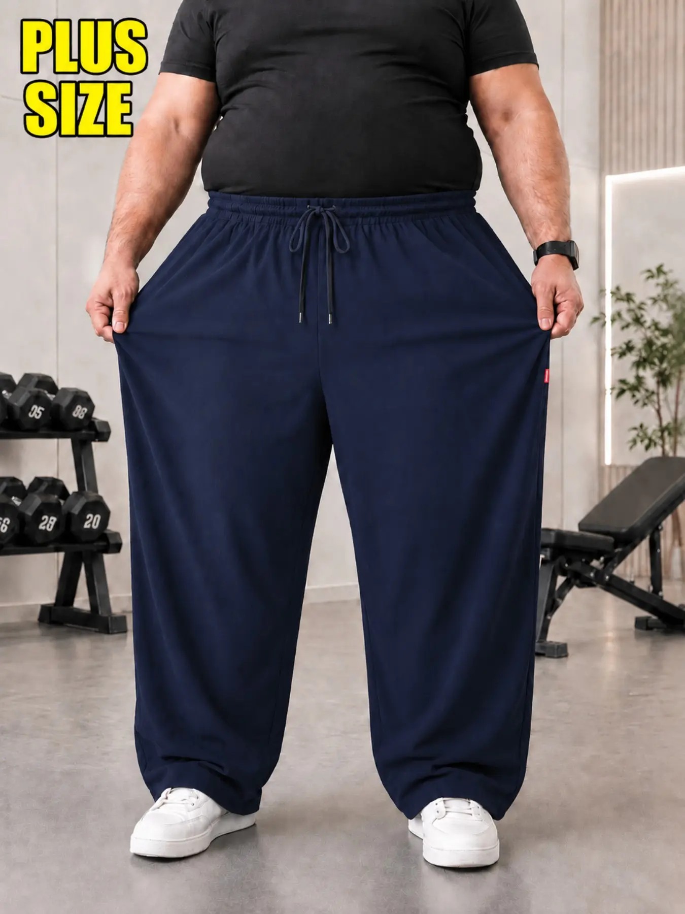 Men's Plus Size Loose Fit Jogger Pants, 4xl-6xl Drawstring Waist, Micro Stretch Polyester, All Season, Ideal for Fitness & Travel