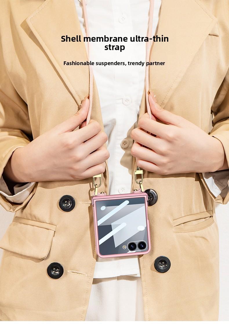 Crossbody Lanyard Strap Phone Case with Built-in Screen Protector For Samsung Galaxy Z Flip7 Flip 7 5G 2025 Hard PC Shell Cover