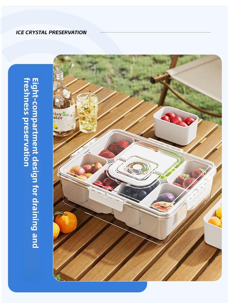 Divided Portable Ice Food Storage Container| Salad Draining Fresh Keeping Box with Compartments for Fridge Fruit Meal Prep