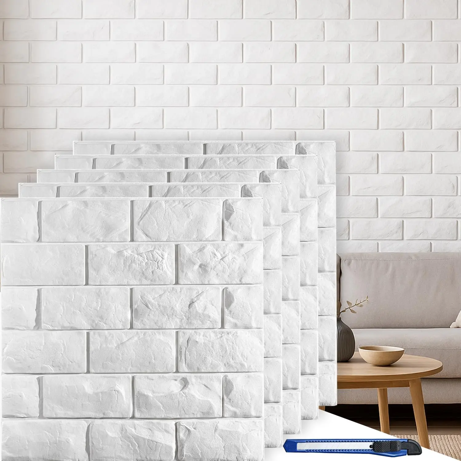 11 count  Wall Panels Peel and Stick, White Brick Printable Faux Paneling Self Adhesive   Wallpaper Stick and Peel for Bedroom, Bathroom, Kitchen, Fireplace (10.65 sq  Coverage)