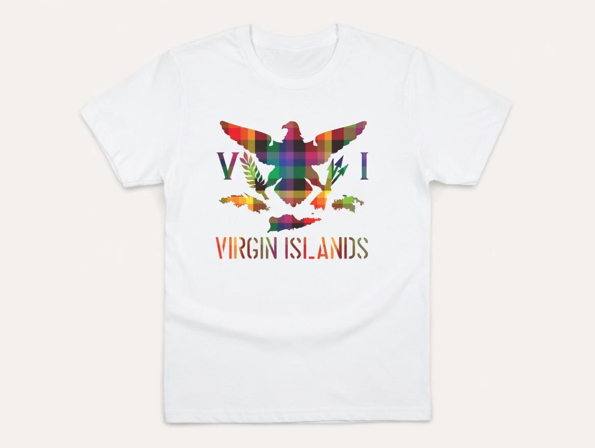 VI Madras Flag Graphic Tee, Virgin Islands Souvenir Design, Cultural Heritage Print, Unisex, Comfortable, All‑Season Wear