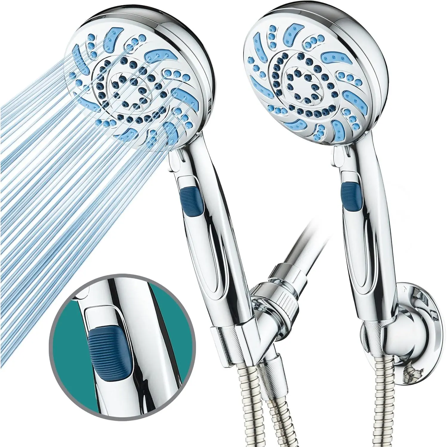 2026 High  7-mode Handheld Shower  with Pause  | Detachable Showerhead Wand, Stay-Clean Jets, Extra-long 6 ft. Stainless Steel Hose,  Wall & Overhead Brackets / Chrome