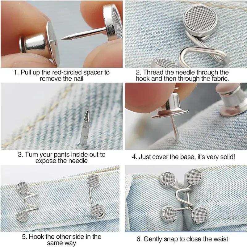 Durable Jeans Button Tightener Set, 4 Sets Adjustable Handmade Jeans Button Pins, Easy To Install Waist Tightener Button for Indoor & Outdoor