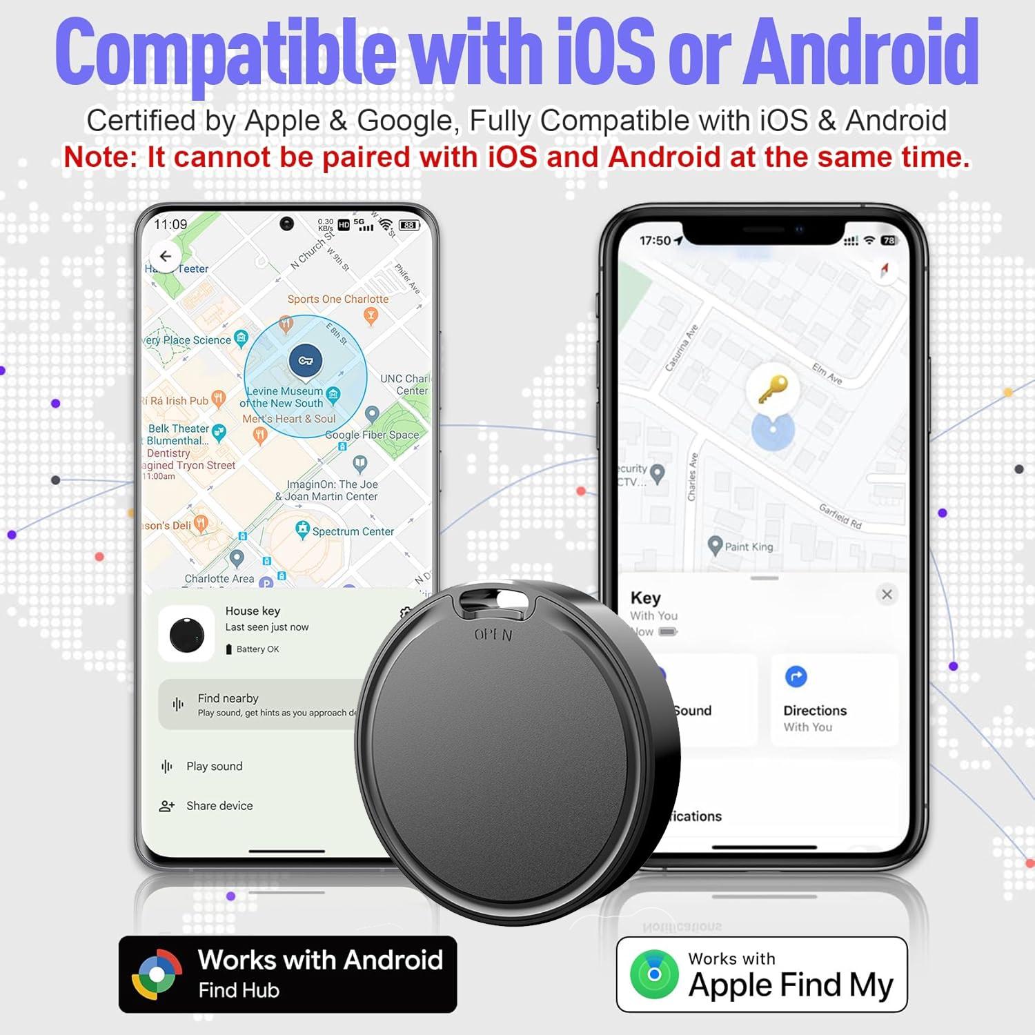Smart dual-system Android iOS Round GPS tracker, Smart key finder, supports precise positioning for Android and Apple smartphones, suitable for accurate tracking and anti-lost use for the elderly, children, pets, keychains, wallets