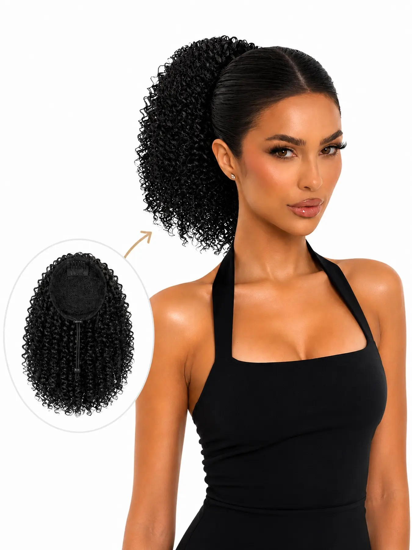 Short Afro Kinky Curly Drawstring Ponytail Extension for Women, 10 Inch Hairpiece, Easy-To-Use Hairstyle Accessory