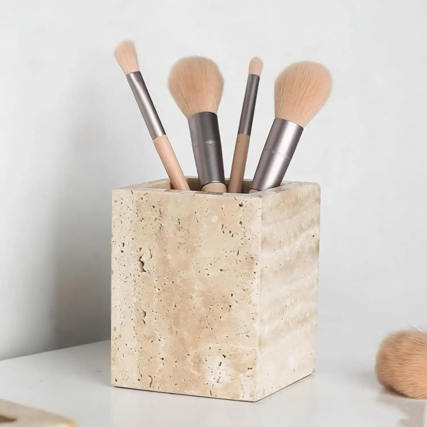 Travertine Toothbrush Holder: Travertine Pen Holder - Marble Brush Holder - Marble Organizer for Vanity - Candle Organizer - Utensil Holder for Bathroom,Office and Home