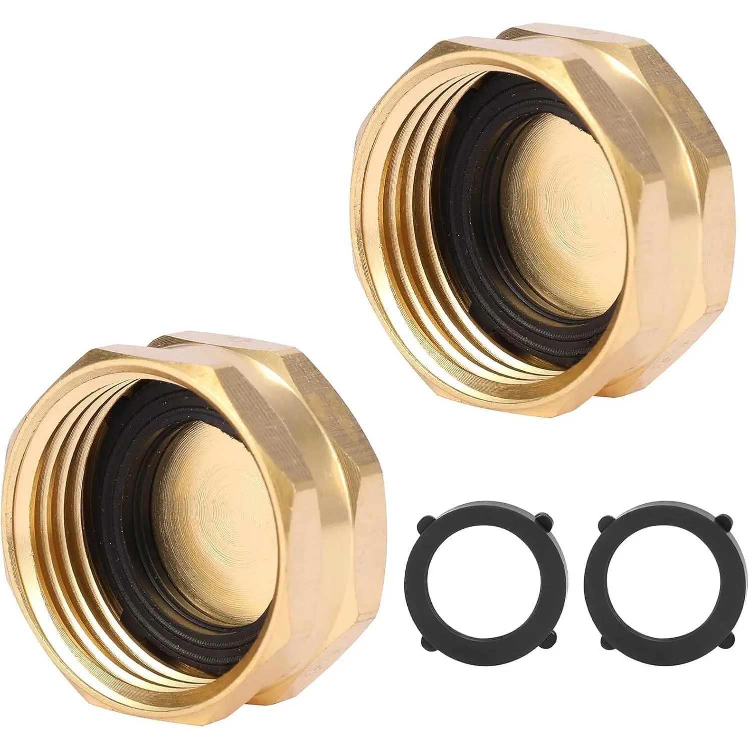 2 Pack Garden Hose End Caps with Washers, Brass Spigot Cap, 3/4" Female End Cap